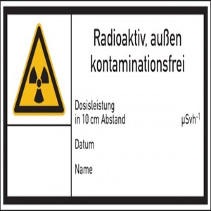 König Werbeanlagen Warnschild Strahlenschutz Radioaktiv, außen kontaminationsfrei (E200) - 148x74 mm Folie selbstklebend
