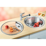 thumbnail of Blanco Rundes Spülbecken, Blancorondoset 46 x 39 cm, mit Abtropffläche, Edelstahl mit Bürstenfinish