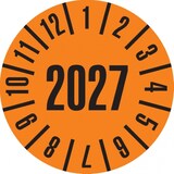 thumbnail of Dreifke® Prüfplakette 2027, orange, Dokumentenfolie, selbstklebend, Ø 35mm, 60 Stk.