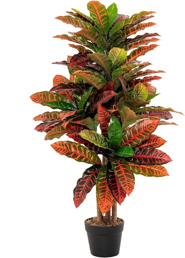 COSTWAY Planta Artificial Palmera Croton con Hojas Coloridas y Tronco de Madera Natural, Árbol Artificial en Maceta