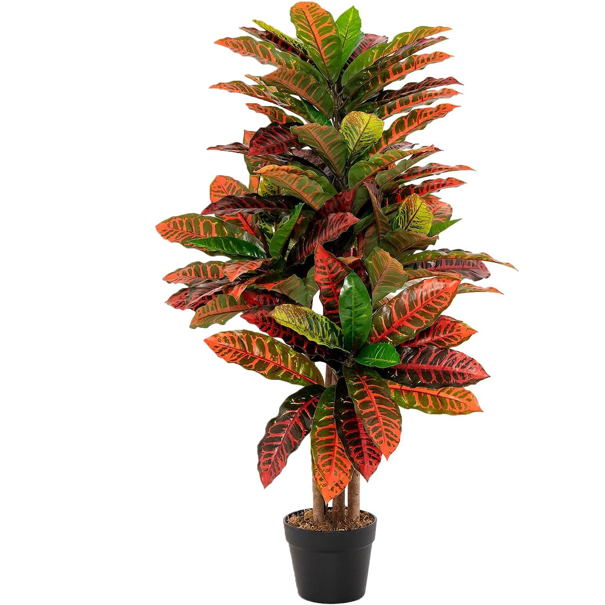 COSTWAY Planta Artificial Palmera Croton con Hojas Coloridas y Tronco de Madera Natural, Árbol Artificial en Maceta