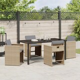 thumbnail of vidaXL 5-teiliges Garten-Esszimmer-Set mit beigen Poly-Rattan-Auflagen.