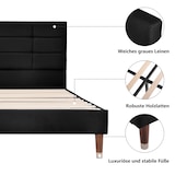 thumbnail of Polsterbett 140x200 mit Lattenrost und gepolstertem Kopfteil, Leinenstoff, Stauraum, Grau, für modernes Schlafzimmer Design