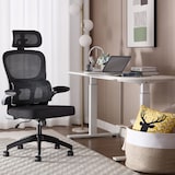 thumbnail of ZIK Cadeira de escritório ergonómica giratória em tecido com braços e apoio para a cabeça, apoio lombar, altura ajustável, direcional - preta