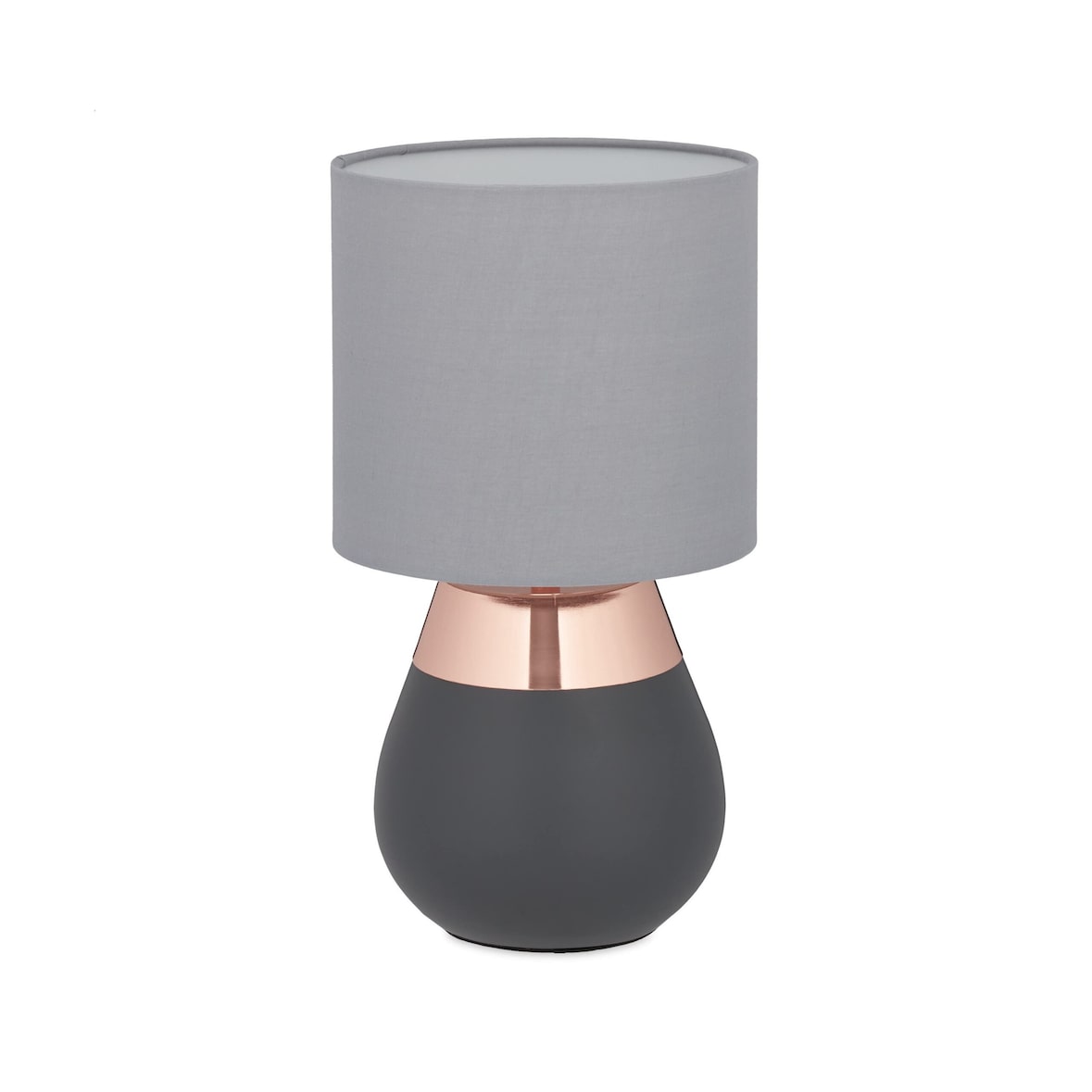 Relaxdays Nachttischlampe Touch dimmbar, moderne Touch Lampe, 3 Stufen, E14, Tischlampe, HxD: 32,5 x 18 cm, grau-kupfer