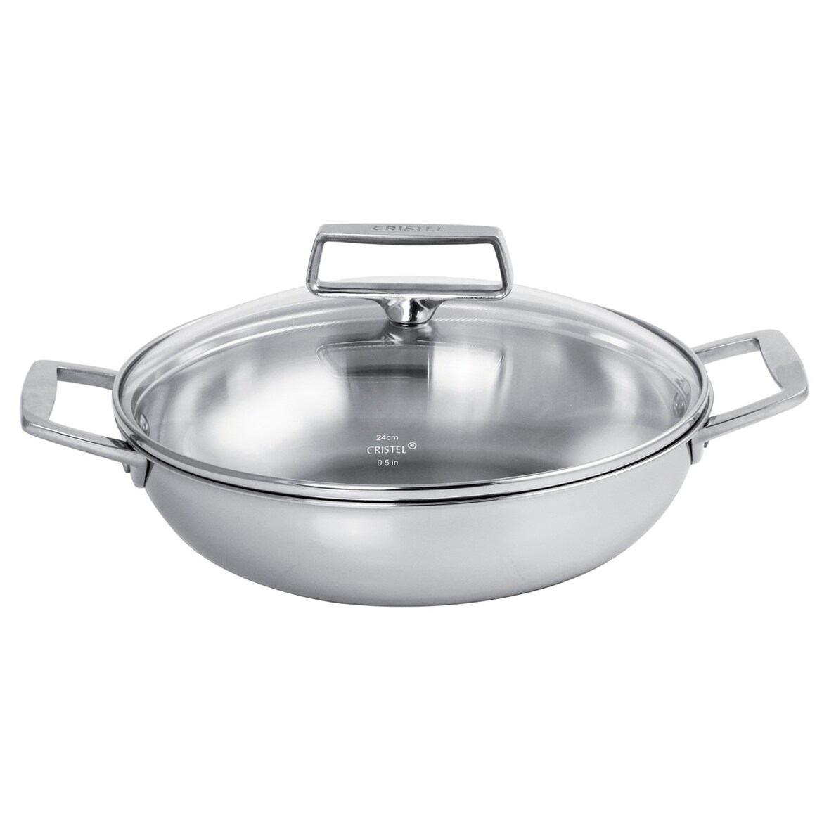 Plat sautoir en inox à 2 anses avec couvercle en verre  Ø28cm
