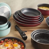 thumbnail of BERGNER Click&Cook - Set aus 3 Bratpfannen Ø18/Ø20/Ø24cm und 3 Stielkasserollen Ø16/Ø18/Ø20cm mit abnehmbaren Griffen aus gepresstem Aluminium, rot