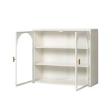 thumbnail of Wandschrank Hängeschrank 60x70x23 cm Weiß mit Glastüren und 3 Ebenen, Metallrahmen mit Flechtoptik, flexibel montierbar, modern