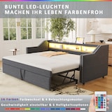 thumbnail of Ausziehbett 90/180x190 cm mit LED, USB-Anschluss und Stauraum – modernes 3-in-1 Schlafsofa aus Leinenstoff Dunkelgrau