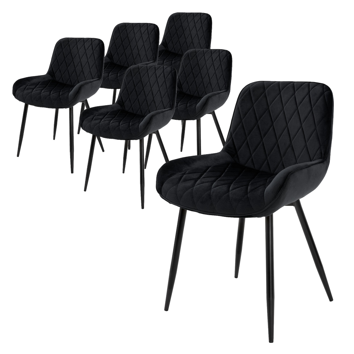 ML-Design Esszimmerstühle 6er-Set Schwarz – Samtstühle mit Rücken- und Armlehnen, stabile Metallbeine, ergonomisch, für Küche und Esszimmer