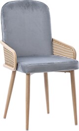 thumbnail of Esszimmerstuhl 2er Set 90x43x42 cm in Grau Samt Polsterstuhl im Rattan Design mit Metallbeinen Holzoptik belastbar bis 150 kg