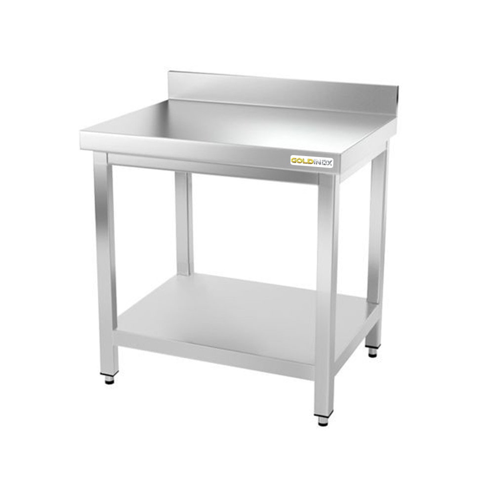 Arbeitstisch aus Edelstahl 800 x 800 mm angelehnt PREMIUM / GOLDINOX