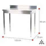 thumbnail of Romux® Edelstahltisch für Gastronomie zur Wandmontage ohne Regal 1200x700x850 mm Zerlegbar | Arbeitstisch aus Edelstahl Korrosionsbeständig