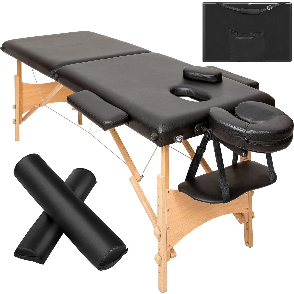 2 Zonen Massageliege-Set Freddi mit 5cm Polsterung, Rollen und Holzgestellschwarz