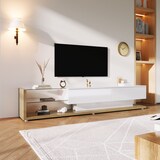thumbnail of TV-Schrank 170x36x38cm mit LED Beleuchtung, Hochglanz TV Lowboard modern mit Glasregalen und Schubladen, Wohnzimmermöbel Weiß Holz
