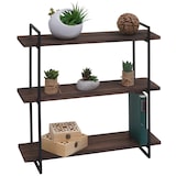 thumbnail of Scaffale a muro HWC-K78, scaffale sospeso, scaffale galleggiante, 3 ripiani in legno massiccio industriale 60x60x18cm ~ marrone scuro, metallo nero