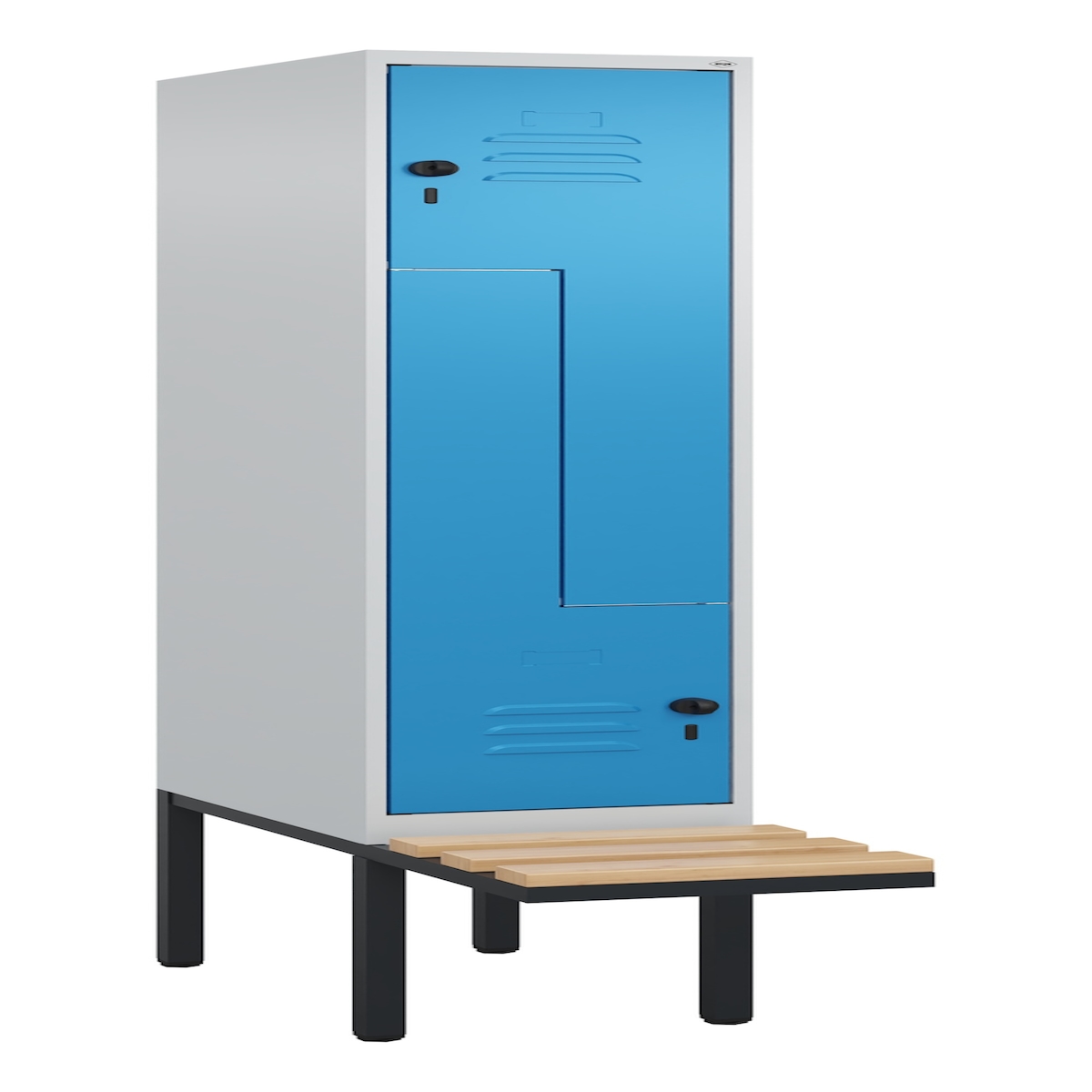 C+P Z-Spind Classic PLUS, Kunststoff untergebaute Sitzbank, 6 Abteile, HxBxT 212x120x82cm, Zylinderschloss, Hellgrau/Rubinrot von PROREGAL