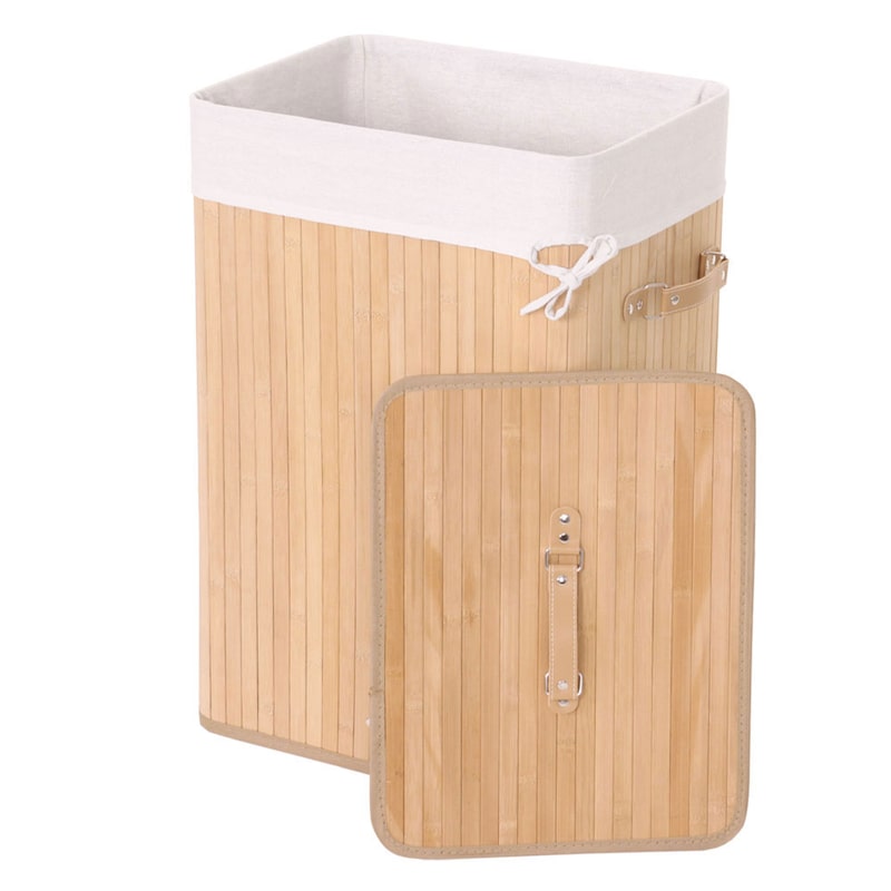 Cesto Esquinero Para Ropa Sucia HWC-C21, Caja Para Ropa Sucia Cesto Para Ropa Sucia, Bambú 61x48x35cm 50l ~ Marrón