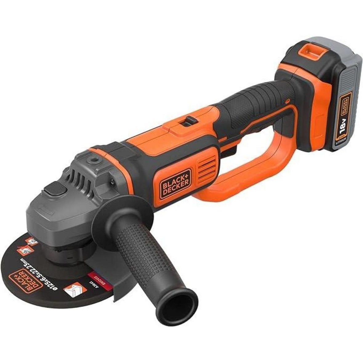 Black and Decker Mini-Amoladora BCG720N-XJ 18V 125mm, velocidad 8.600 rpm, M14, arranque suave. Sin batería/cargador