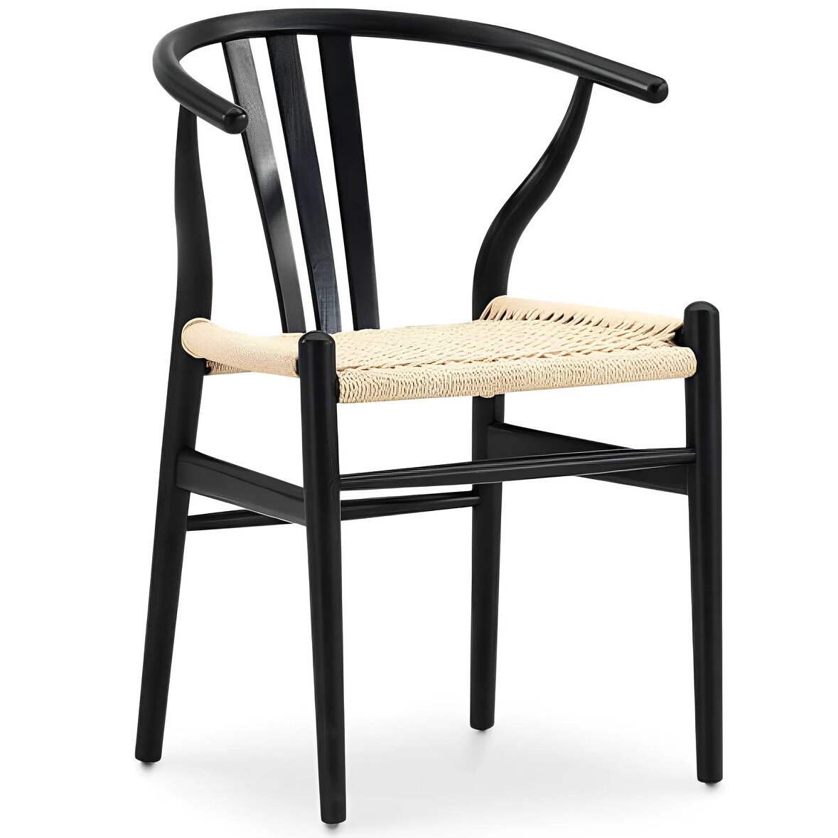Sillas Kristel con estructura de fresno en color negro y asiento trenzado para hostelería. Mobiliario interior para bar, restaurante y cafetería.
