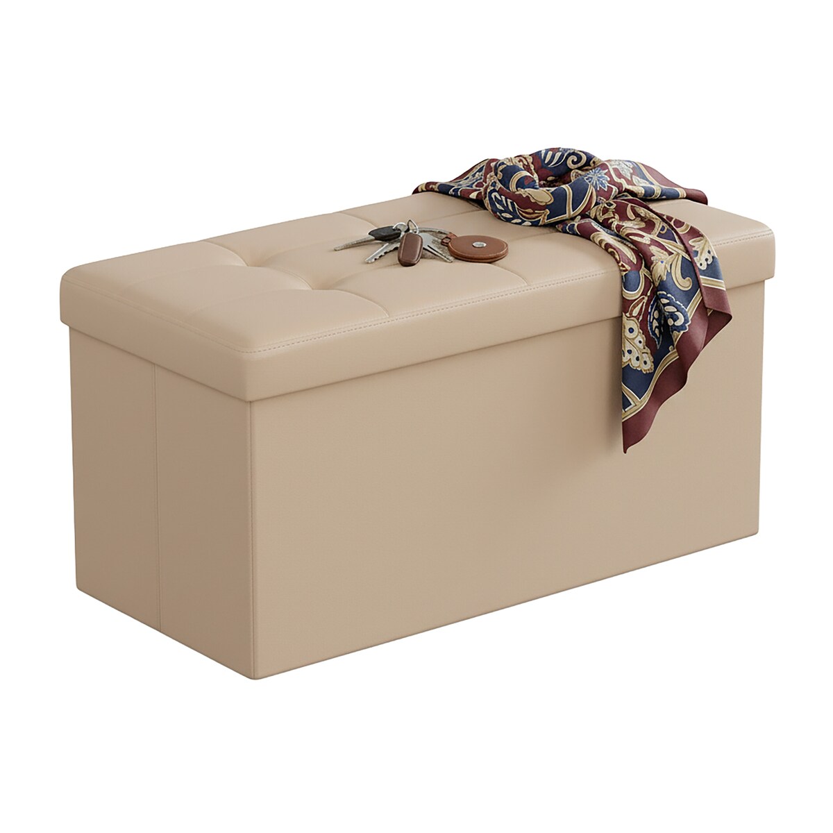 Relaxdays Sitzbank mit Stauraum, Kunstleder, faltbar, gepolstert, Flur, Schlafzimmer, HxBxT: 38 x 76 x 38 cm, beige