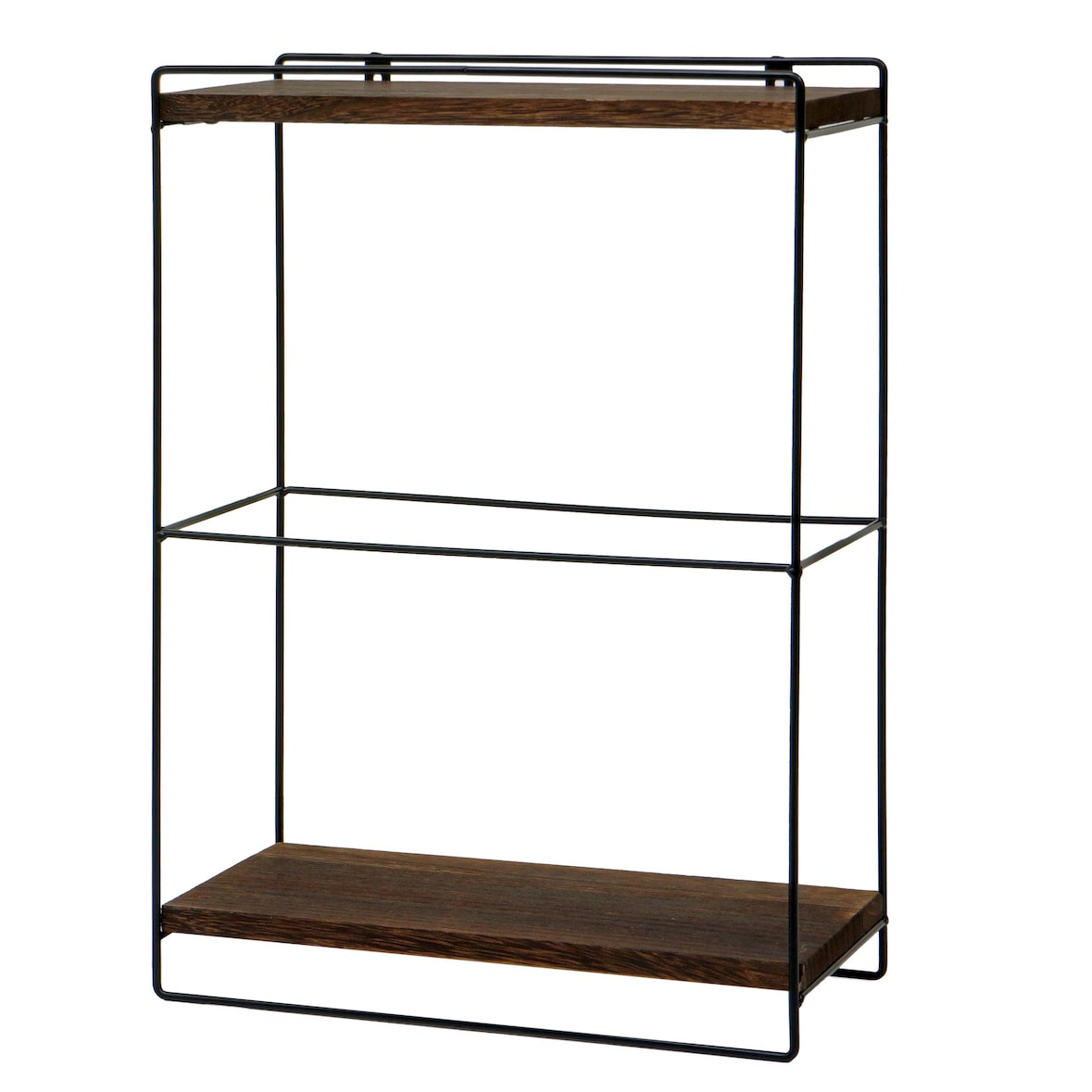 Wandplank HWC-K77, hangplank Keukenplank, massief hout metaal industrieel 2 planken 50x35x17cm ~ donkerbruin