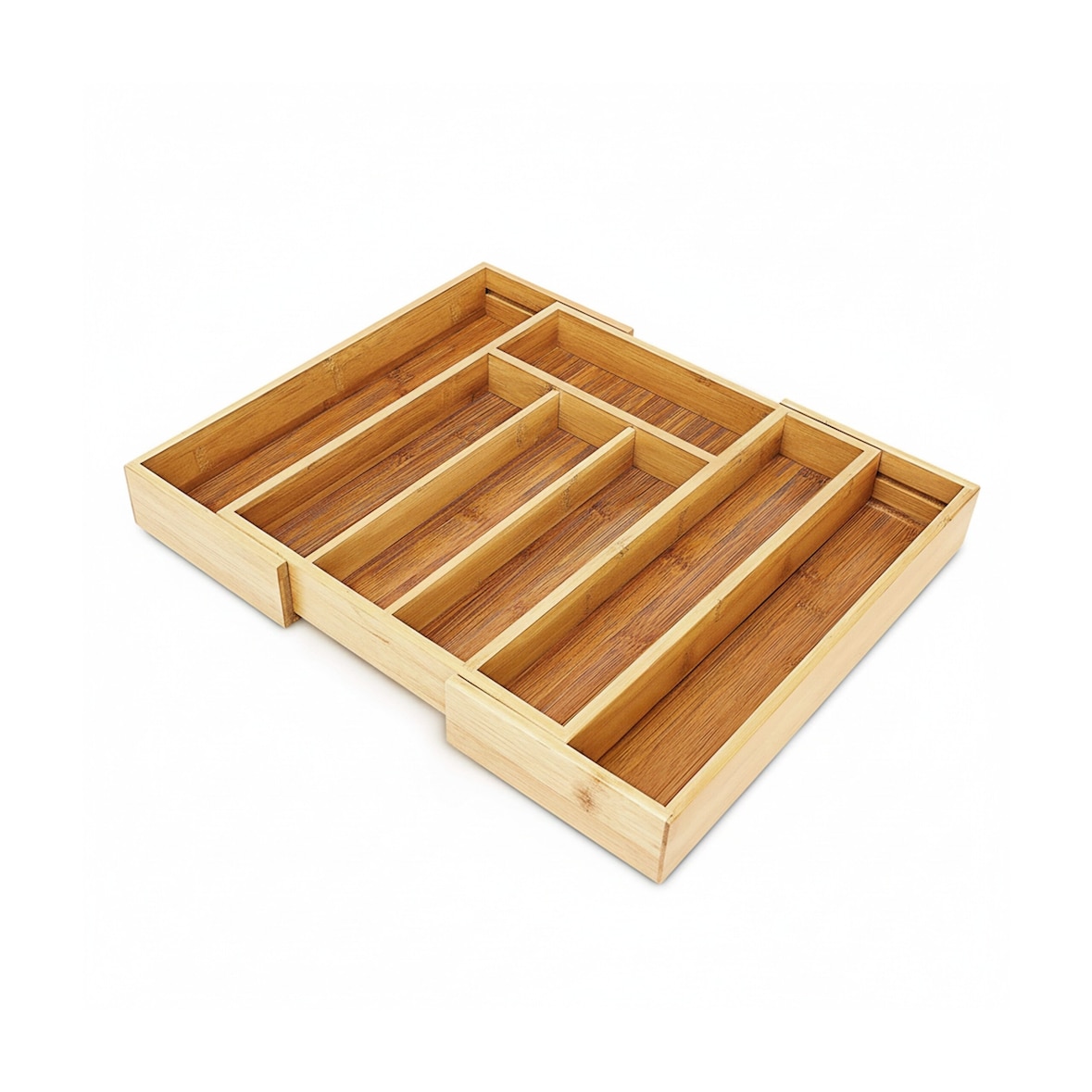 Relaxdays Besteckkasten Bambus, ausziehbar, 5-7 Fächer, HxBxT:5x43x34cm, Schubladeneinsatz, Küchenorganizer, natur