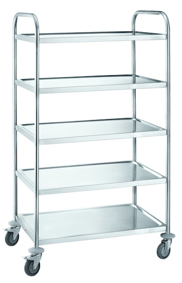 METRO Professional Carro de servicio GST1005, acero inoxidable, 85 x 52,6 x 154,3 cm, 5 estantes, carga total 200 kg, plata