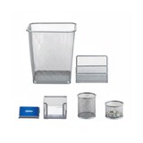 thumbnail of Relaxdays Schreibtisch Organizer 6er Set, Ablage Visitenkarten, Zettelbox, Briefablage, Stifteköcher, Mülleimer, silber