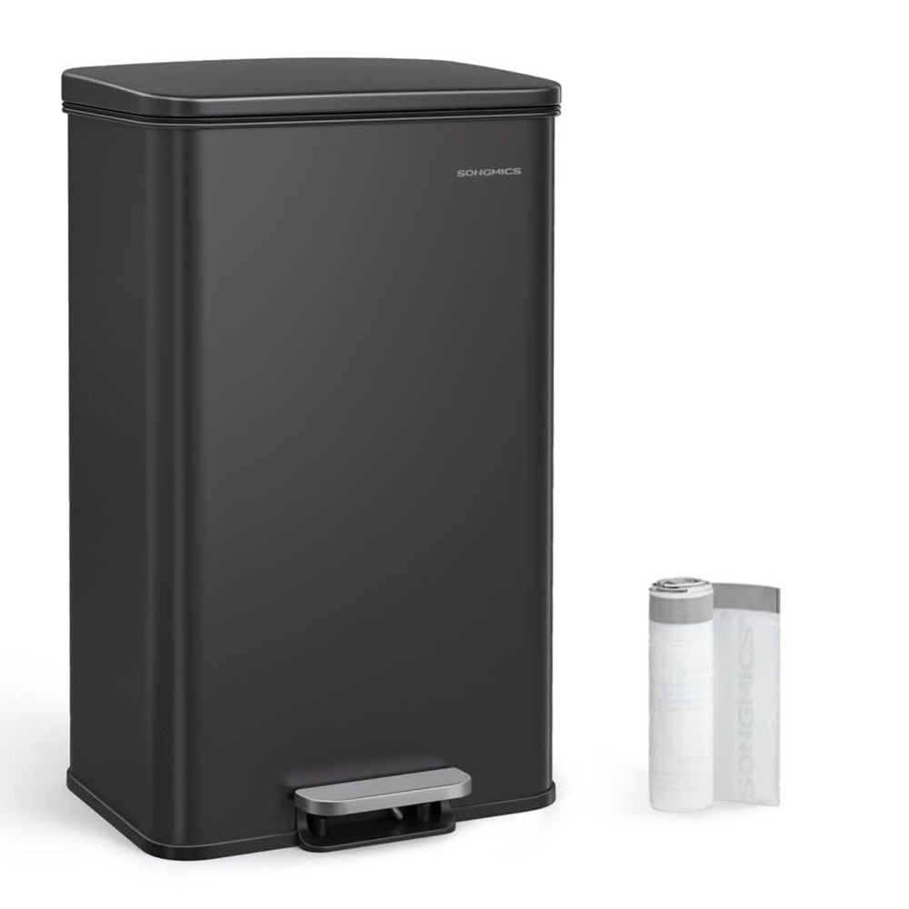 Helloshop26 - Pattumiera a pedale da cucina 34,8 x 32,1 x 55,7 cm 40 litri acciaio con coperchio e 15 sacchi per la spazzatura nero 12_0007197