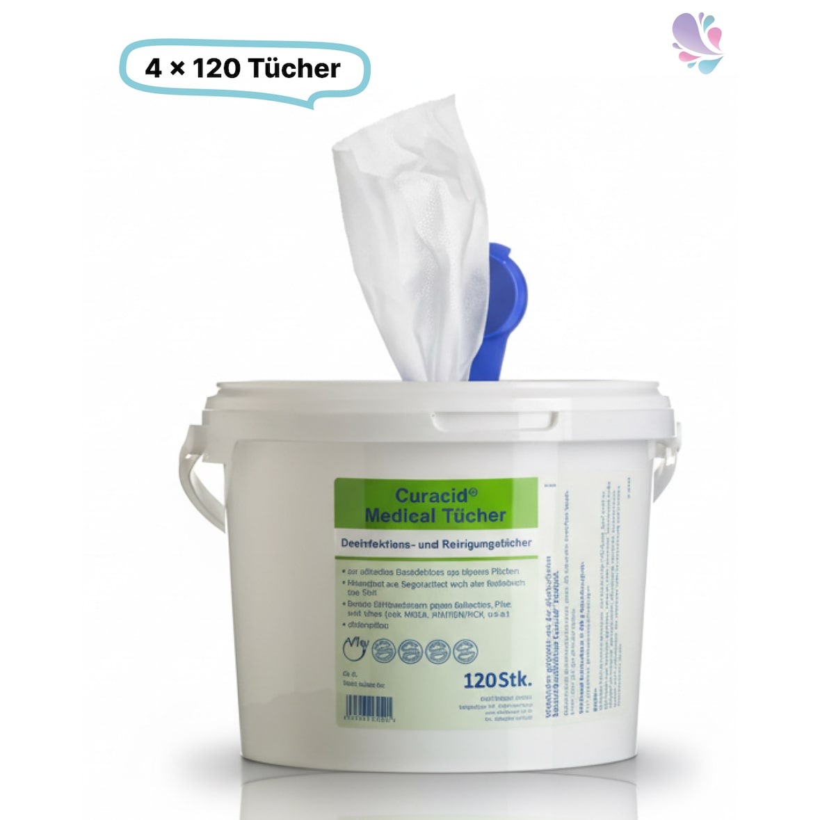 Desinfektionstücher im Eimer - 480 Tücher getränkt mit Desinfektion (4 Eimer á 120 Tücher)