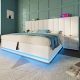 thumbnail of Polsterbett 180x200 cm mit hydraulischem Stauraum, LED-Beleuchtung und USB-C-Anschlüssen – elegantes Design in Weiß für modernen Komfort