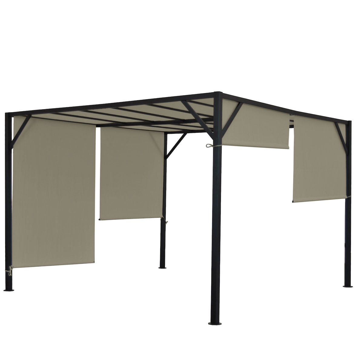 Pergola Baia, pavillon de jardin abri de terrasse, solide armature en acier 6cm + toit coulissant taupe ~ 3x4m