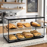 thumbnail of MBH - Neutrale vitrine met LED verlichting 55 cm 2 etages voor horeca. Neutrale glazen vitrine voor patisserie en gebak.