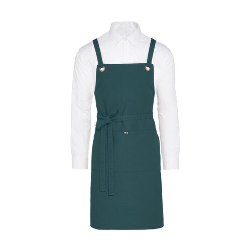PROVENCE - Crossover Eyelets Bib Apron with Pocket: One Size / Enamel Blue