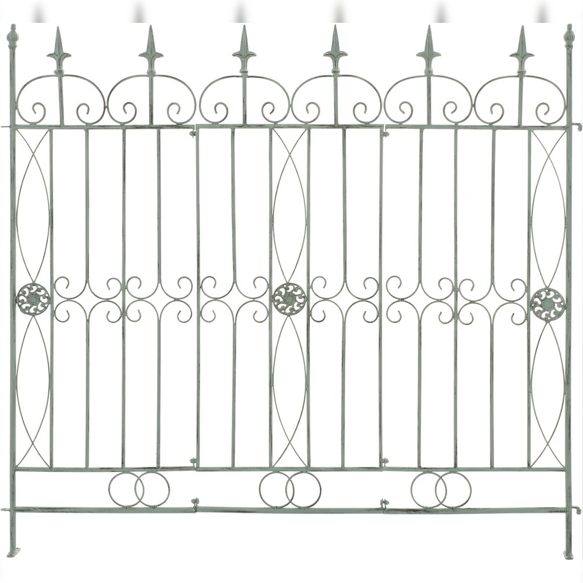 DELUKE Gartenzaun LINUS Antik 124x1x116cm, Metall, Antik-Grün Steckzaun Element Rankzaun Eisen