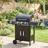 thumbnail of Barbacoa de Gas BBQ con Ruedas Parrilla 3+1 Quemadores 11,6 KW 2 Mesas Laterales Armario de 2 Puertas y Termómetro Acero Inoxidable 110x50x100 cm
