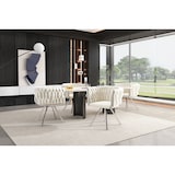 thumbnail of Merax Samt-Esszimmerstuhl, 4er set, Schlafzimmer-Drehstuhl, 360° drehbar Freizeit-Drehstuhl mit vier Stützbeinen aus Metall, beige+Silber