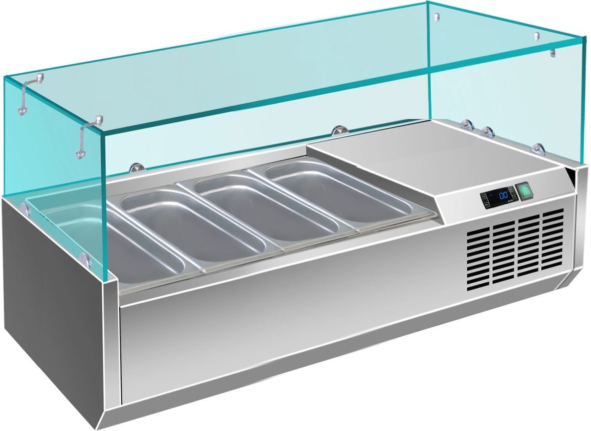 A&S Pizzakühlaufsatz mit Glasaufsatz 4x 1/3 GN | 1200x335x460 mm
