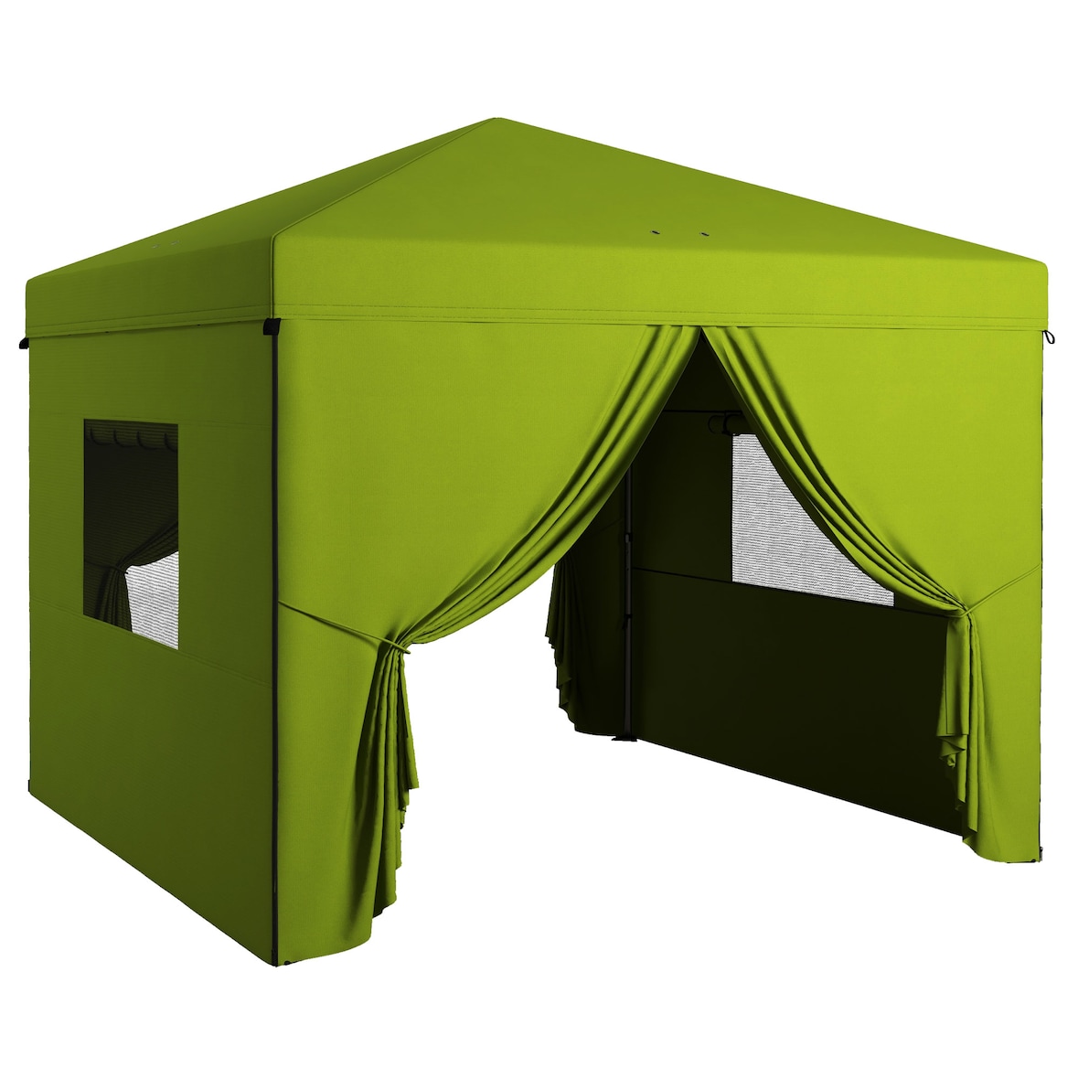 Tenda Dobrável 3x3 m Tenda de Jardim com 4 Paredes Laterais 2 Janelas de Malha Altura Ajustável Impermeável e Anti-UV Verde