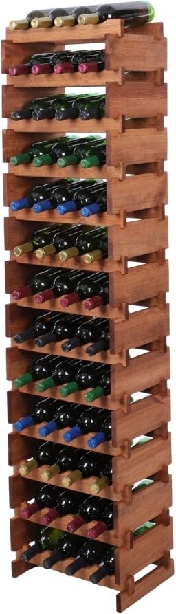 Weinregal VINOTECA FLEX PRO | HxBxT 177x46x28cm | 52 Flaschen auf 13 Ebenen | Massives Kiefernholz | Braun geölt