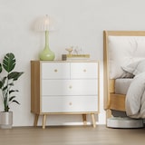 thumbnail of HOMCOM cómoda de 4 cajones cómoda para dormitorio con tiradores de madera cajonera estrecha para salón pasillo 60x35x65 cm roble y blanco