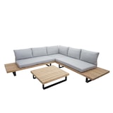 thumbnail of Garten-Garnitur HWC-H54, Garnitur Sitzgruppe Lounge-Set, Spun Poly Akazie Holz FSC® Alu ~ hellbraun, Polster hellgrau