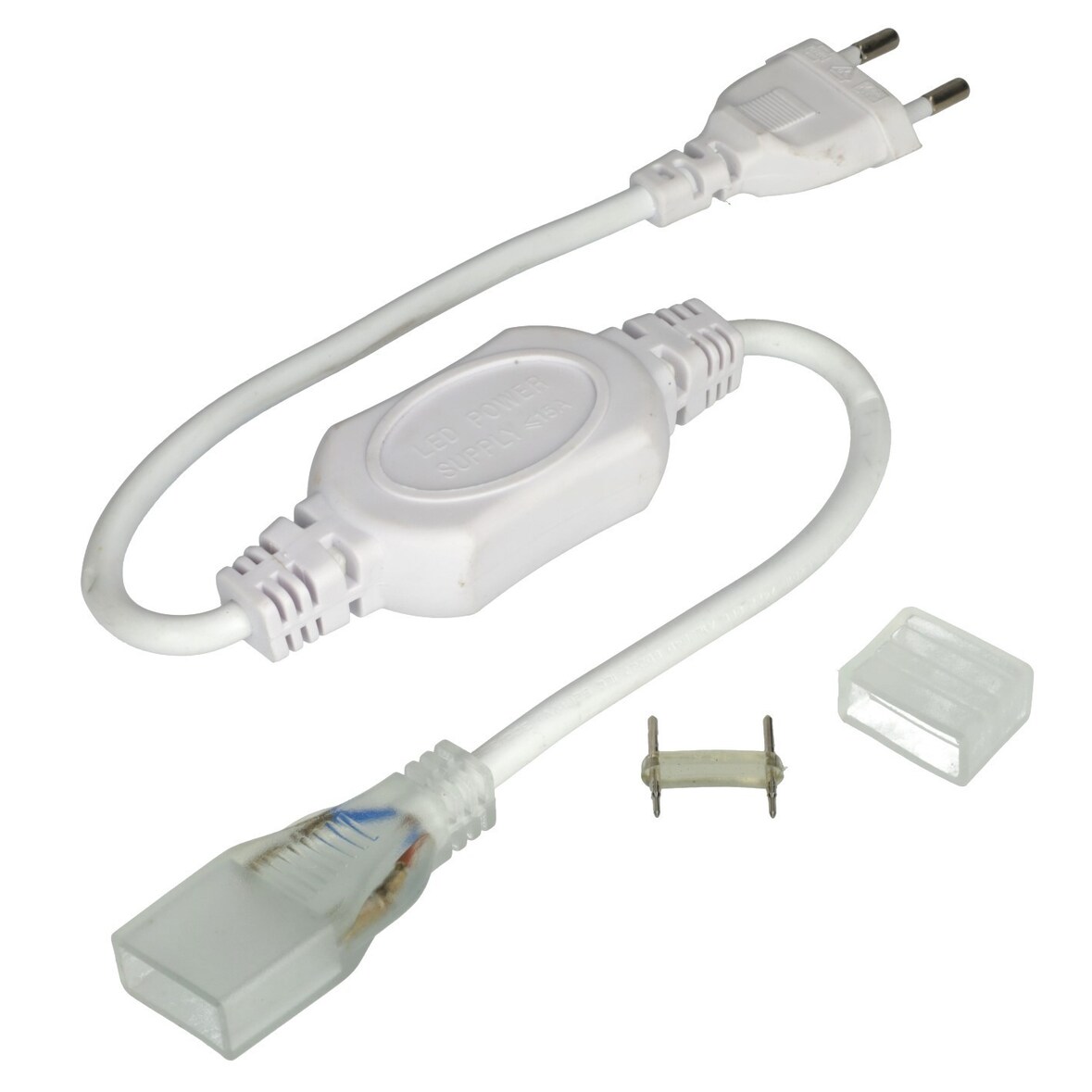 Jandei – Kit Conexión para Tira LED Ancha 20x8mm 220V, Potencia Máx 15A 3300W y 276 LEDs/metro, Incluye Enchufe, Pincho Conector y Tapón Final