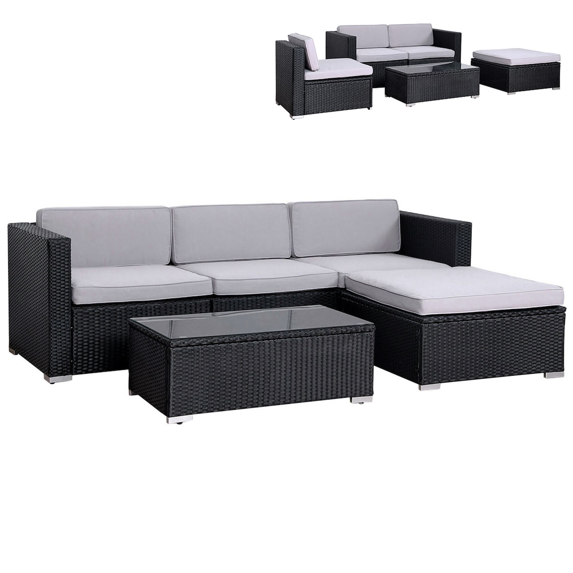 SVITA CALIFORNIA Polyrattan Lounge Rattan Set Sofa Garnitur Gartenmöbel Schwarz