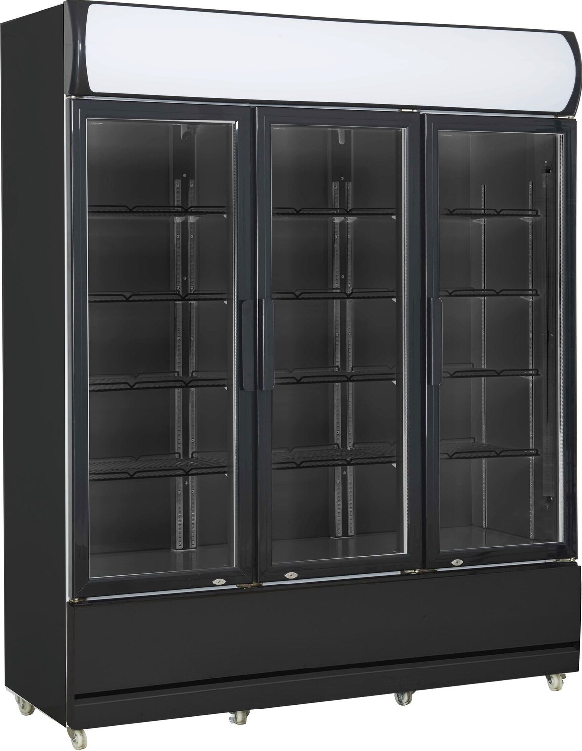 Mobiler Kühlschrank mit 3 Glastüren Getränkekühlschrank Gastro 1065 L +1/10°C ISO 45 mm Schwarz