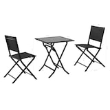 thumbnail of METRO PROFESSIONAL Set de terrasse SANTORINI, 3 pièces, textilène/acier/verre, 1 table, 2 chaises, pliantes, noir