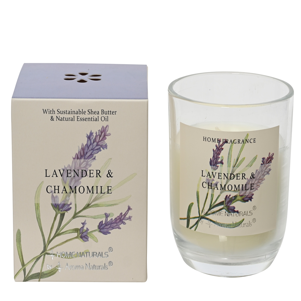 Decoris Duftkerze im Glas 9cm Wachskerze mit Lavendel Kamille Duft als Entspannung Geschenk für Frauen Aroma Kerze Wachs Tischkerze Uni Creme Weiß