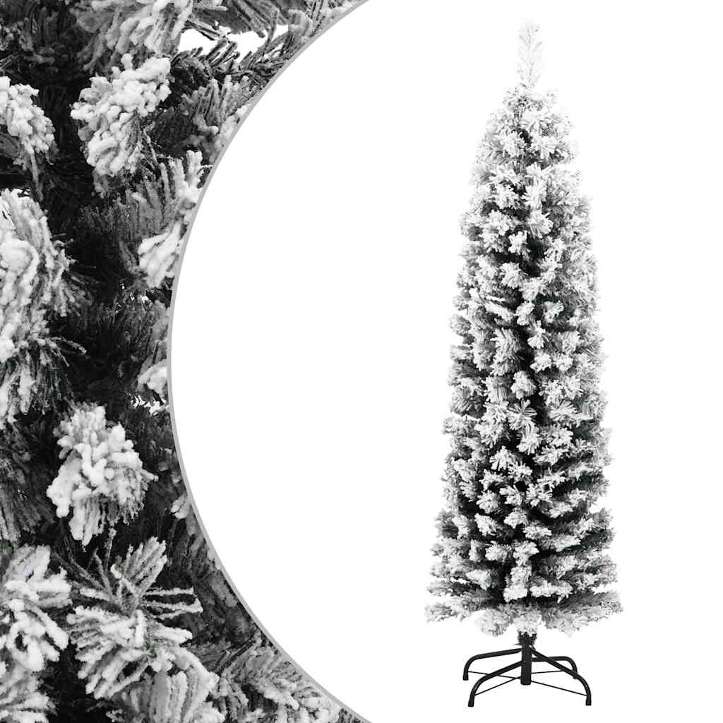 Schlanker Künstlicher Weihnachtsbaum Beschneit Grün 150 cm PVC