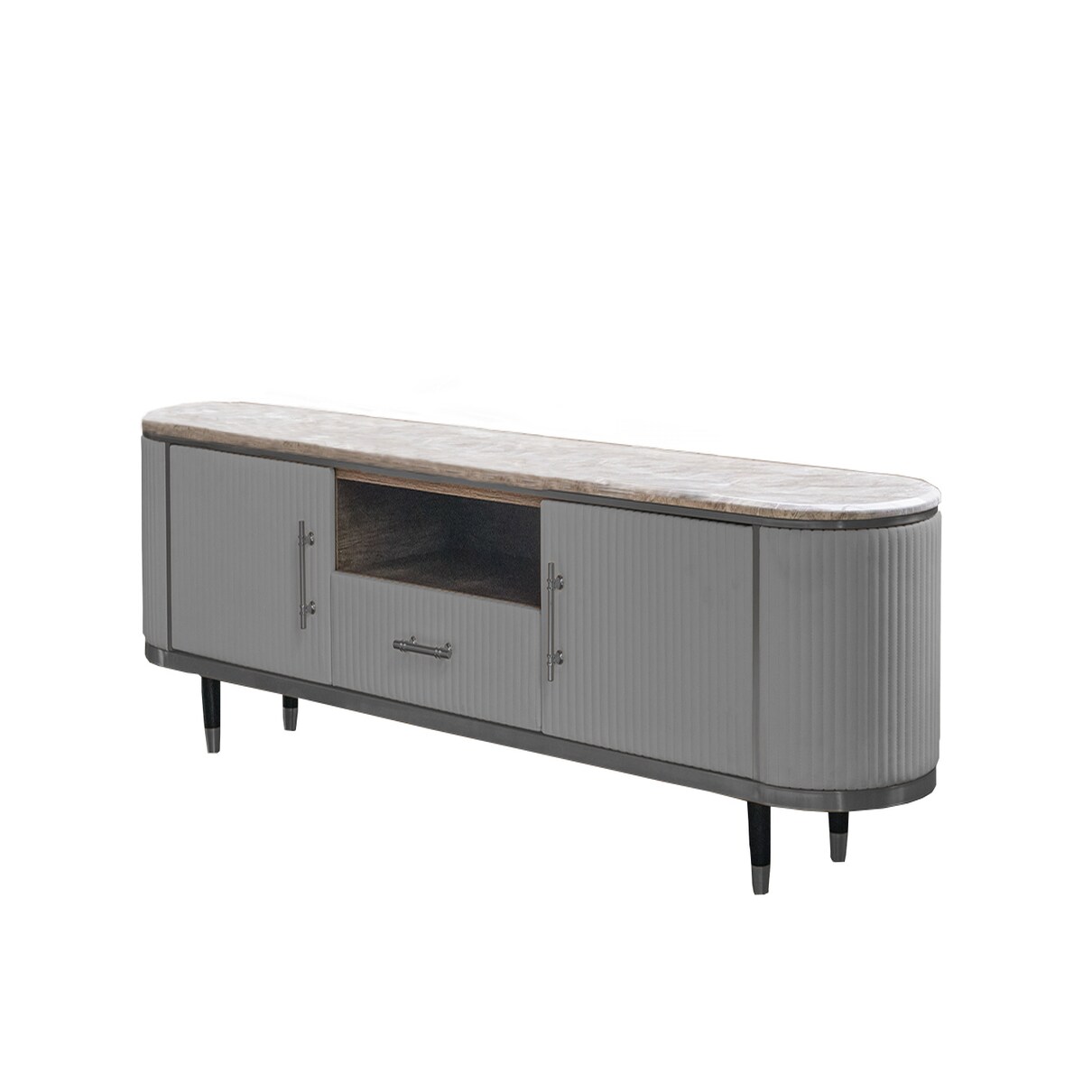 KAWOLA Lowboard MARIA TV-Bank Marmorplatte Kunstleder grau